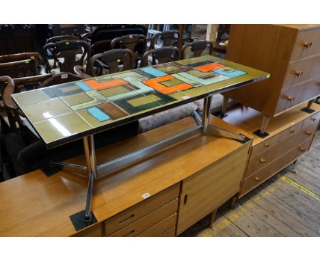 A 1970s chrome and tile top rectangular low occasional table, in the manner Adri, 121cm wide.&nbsp; 