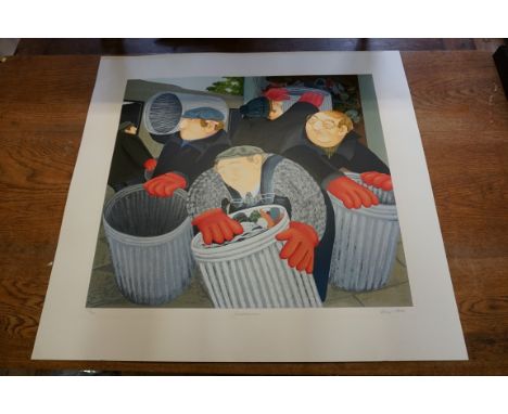 Beryl Cook,&nbsp;'Dustbinmen', signed, titled and numbered 259/300, colour print, I.61 x 67cm, unframed.&nbsp;&nbsp; 