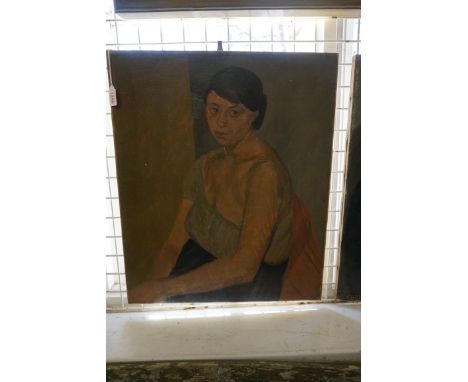 Barnett Freedman, half length portrait of a seated lady, unsigned, oil on canvas laid on canvas, 60.5 x 51cm, unframed.&nbsp;