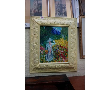 Manner of Louis Valtat,&nbsp;a lady in a floral garden, bears signature, oil on board, 34 x 27cm.&nbsp;&nbsp; 