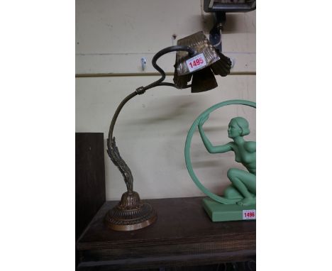 A vintage French brass desk lamp,&nbsp;moulded and cast with leaves, 40cm high.&nbsp; 