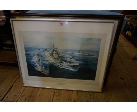 After Robert Taylor, 'South Atlantic Task Force', bears signature, colour print, I.31 x 51cm; together with another motor rac