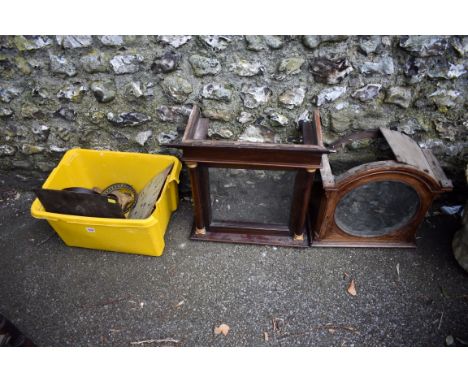 A quantity of clock parts; together with two old longcase clock hoods.Collection of this lot is strictly by appointment on Sa