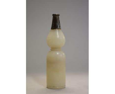 A highly unusual Chinese pale celadon jade and white metal mounted cheroot holder, 7.9cm long. 