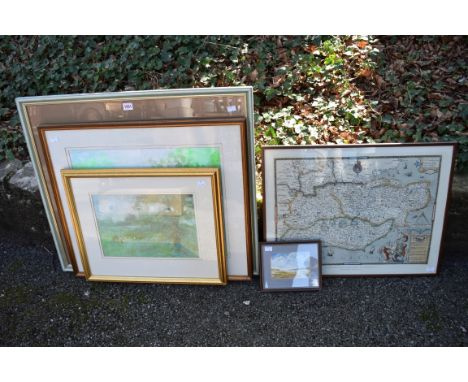 Three paintings signed 'R'; together with a map and one other picture.Collection of this lot is strictly by appointment on Sa