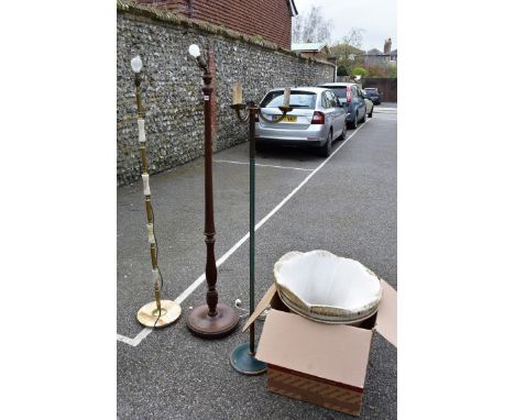 An old oak standard lamp; together with an onyx standard lamp and one other.Collection of this lot is strictly by appointment
