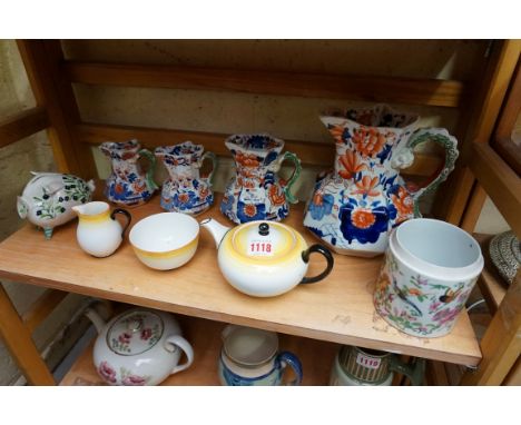 A graduated set of four Mason's hydra jugs, largest 19cm high; together with a Wedgewood Art Deco bachelor's tea set; and two