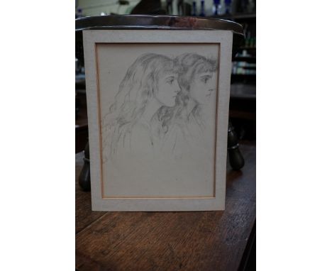 Manner of Dante Gabriel Rosetti, head and shoulders portrait of two young ladies, monogrammed and dated 1894, 24 x 18.5cm. PL