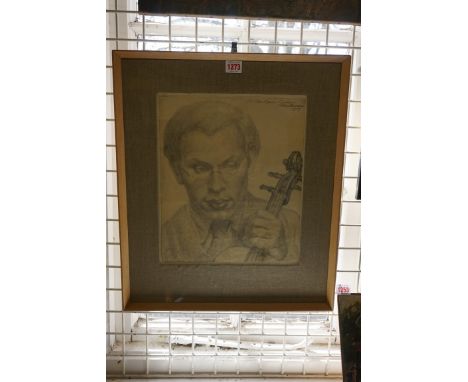 Albert Houthuesen, head and shoulders portrait of Barnett Freedman with violin, dated 1920, inscribed 'To Miss Claudia Guerci