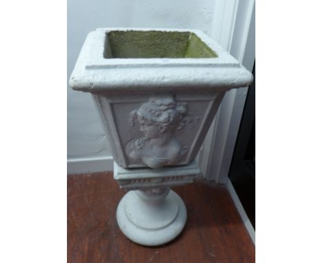 A white painted concrete planter in classical form, 42 x 82cm