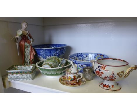 19th century and alter ceramics to include Copeland and Garret toilet set, Royal Crown Derby cabinet cup and saucer, bisque f