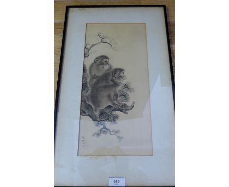 Japanese print of Monkeys, framed 19 x 40cm