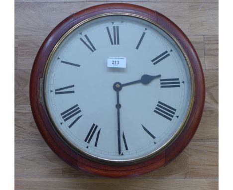 A mahogany framed circular wall clock, the enamel dial with outer brass ring and Roman numerals 
