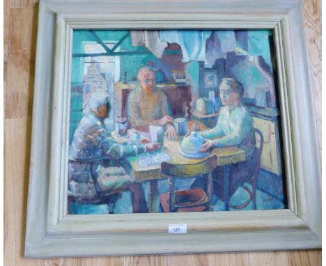 Phillip Hutton Table Talk Oil on board Framed 50 x 40cm
