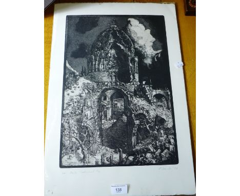 St Pauls, A Fantasy Ruin Unframed print  P. Standon Dated '88 38 x 58cm