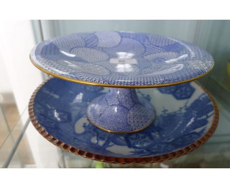 Royal Worcester blue and white mons pattern comport together with a Japanese blue and white circular charger (2)