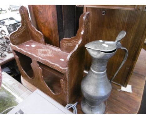 A MOORISH WALL SHELF AND PEWTER JUG