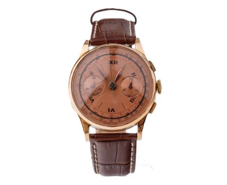 18ct gold cased chronometer, in working order, 38mm.  Slight denting to case etc.