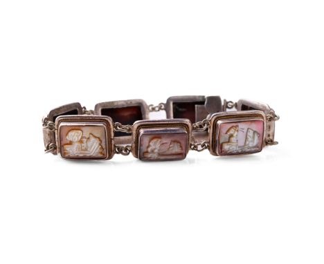 Silver .800 bracelet with Mother of Pearl carved panels, approx 20cm long.  