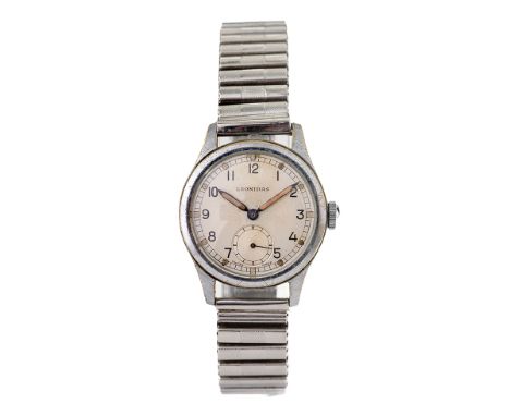 Leonidas (pre Heuer) British Military wristwatch with subsidiary second dial luminous hands and railroad minute track, silver