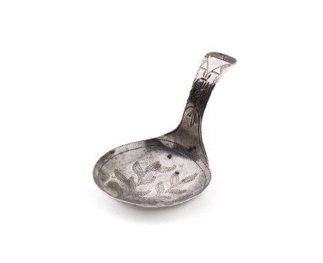 George III silver caddy spoon with engraved floral decoration, Joseph Willmore, Birmingham 1810, 4.3 grams, 5.5cm long.  