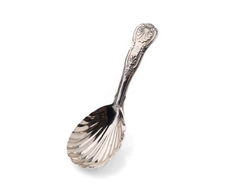 Georgian silver caddy spoon with shell shaped bowl, London 1827, 31.1 grams, 11cm long.  