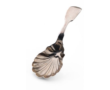 Victorian hallmarked silver caddy spoon with shell bowl, Gowland Brothers, Newcastle 1862, 15.1 grams, 10cm long.  