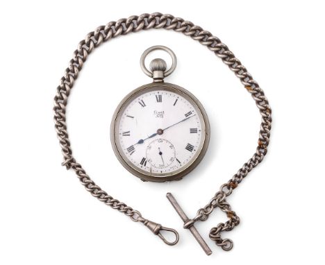 Hallmarked silver Albert watch chain with T-bar, approx. 44 grams, together with a Limit No.2 pocket watch (2).  Watch does t