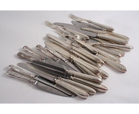 A MIXED LOT: A set of six modern table knives & six side knives with bright-engraving & pointed ends by Viners of Sheffield 1