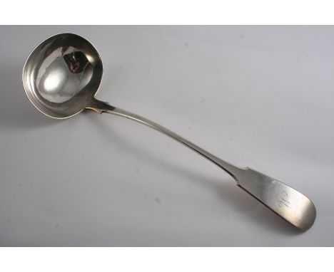 A SCOTTISH PROVINCIAL FIDDLE PATTERN SOUP LADLE initialled "M", by William Jamieson of Aberdeen (WJ, A, B, D, WJ) 1825-35;  1