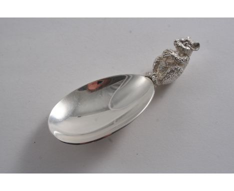A CONTEMPORARY CADDY SPOON the handle cast in the form of an edible dormouse or glis-glis with its tail running down the back