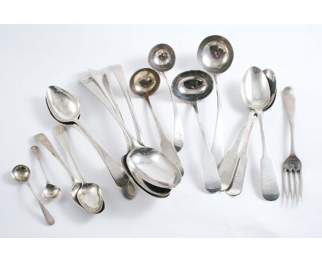 SCOTTISH PROVINCIAL &amp; UNASCRIBED FLATWARE: Three Inverness dessert spoons, an Aberdeen toddy ladle, two dessert spoons, a