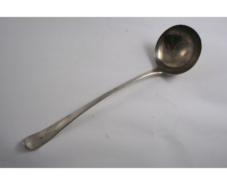A LATE 18TH CENTURY UNASCRIBED SOUP LADLE Hanoverian pattern, engraved with a crest below the motto "VIRTUTE FIDEQUE", maker'