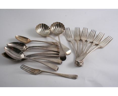 A SET OF SIX VICTORIAN DESSERT FORKS Old English pattern with shoulders, by John James Whiting, London 1849 together with two