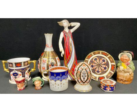 A Royal Crown Derby Imari 1128 pattern loving cup, 8cm high, first quality, marks to base; another, a fluted vase, 7cm high, 