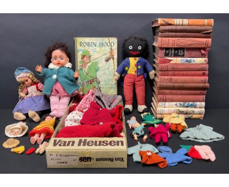 Toys and Juvenalia - a Deans Rag Book Golly, 33cm high; Enid Blyton Famous Five books, c.1960's; a mid 20th century doll, and