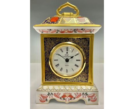 A Royal Crown Derby Imari 1128 pattern mantel clock, 18cm, printed mark in red, second quality