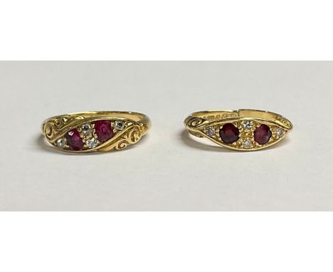 An Edwardian 18ct gold ruby and diamond ring, size O, Birmingham 1902, 3.6g; an 18ct gold ruby and diamond ring, size I, cut 