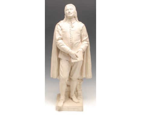 A 19th century plaster library portrait bust, John Bunyan, 56cm high