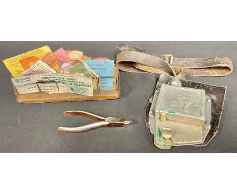 A bus conductor's ticket machine, assorted bus tickets; qty