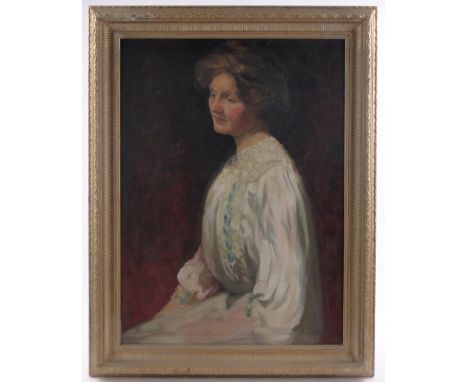 19th/20th century oil on canvas, portrait of a woman, unsigned, 30" x 22", framed.