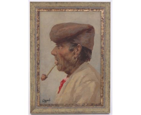 Cappelli,oil on board, portrait of a Neopolitan fisherman 1937, 8.5" x 5.5", framed.