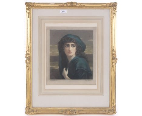E Hester, colour mezzotint, portrait of a girl, signed, image size 12" x 10", framed.