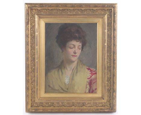Carl Liner,oil on canvas, portrait of a woman, signed and dated 1907, 16.5" x 12.5", framed.