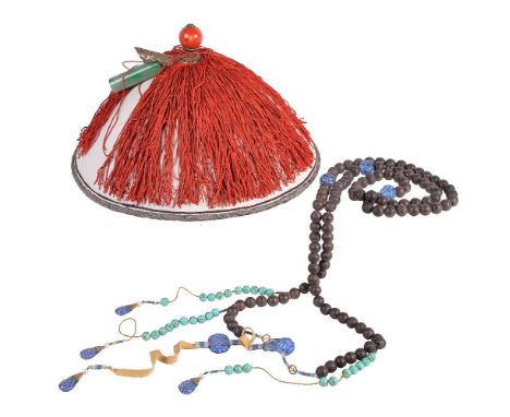 ϒA Chinese Mandarin Official’s silk summer Hat, Qing Dynasty, probably second half of the 19th century, with coral hat button