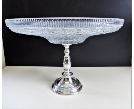 Large Vintage Silver Plate &amp; Crystal Table Centrepiece 43cm Diameter. Elkington &amp; Co Silver plate and crystal cake/fr