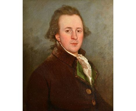 Attributed to George Romney (1734-1802), Portrait of Doctor Camplin, oil on canvas, inscribed on label attached to reverse,  