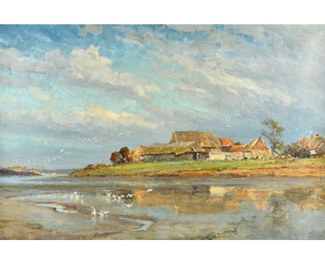 Frederick Whitehead (1853-1938), Low tide, Middlebere, Poole Harbour, oil on canvas, signed (incised), bears inscription on r