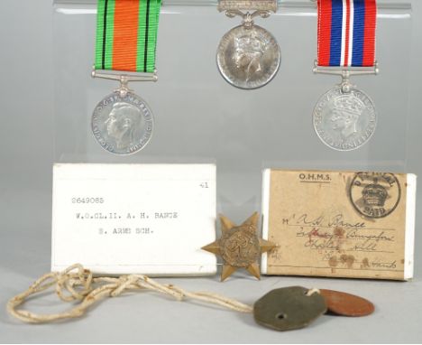 Three medals to A.H.Bance, comprising; The 1939-45 Defence Medal, The 1939-45 War Medal, with the Army Council forwarding sli