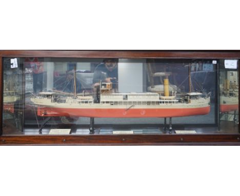 A scale model boat 'Robert Hughes' 2500 ton twin screw pump hopper dredger, 1931, with titled plaques in a glazed mahogany di